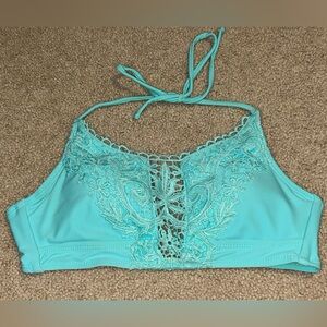 Ladies Arizona Jean Company Turquoise Lace Detail Padded Swim Top Sz Small
